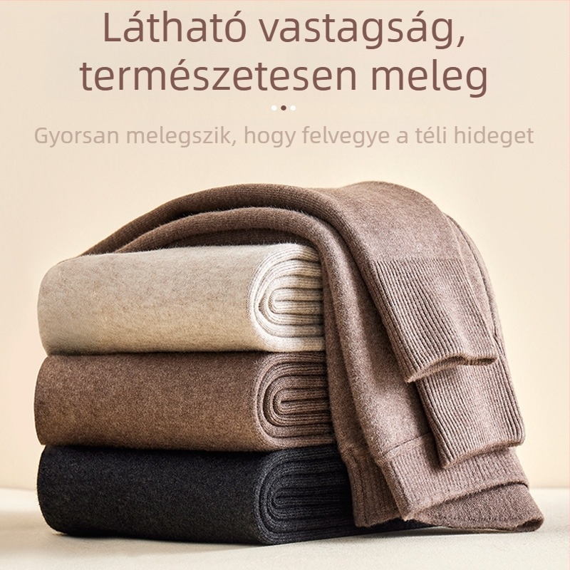 Uniszex gyapjú nadrág fleece-béléssel téli meleg, magas derék, karcsú szabás, velúr kötött