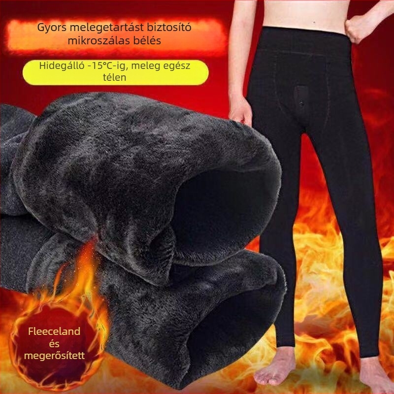 Férfi meleg nadrág fleece béléssel, egy rétegű, rövid hossz, pamut anyag bársonyos bélés