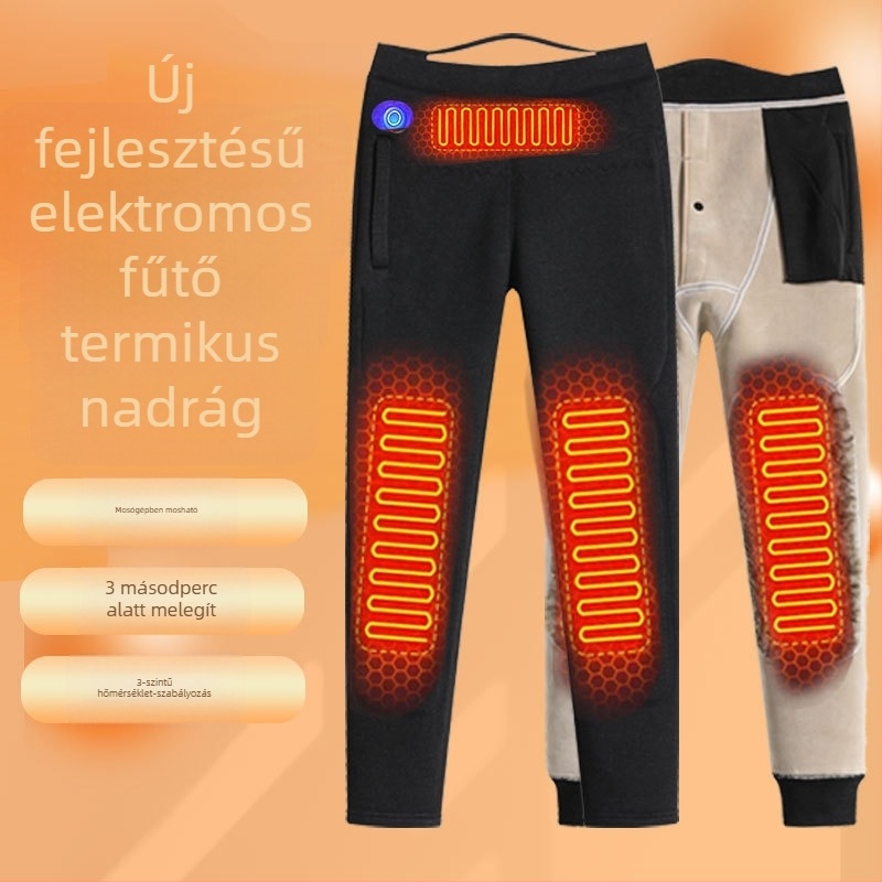Elektronikus fűtésű férfi nadrágok, varrat nélküli, dupla rétegű viszkóz anyagból, velúr béllyel, extra vastag