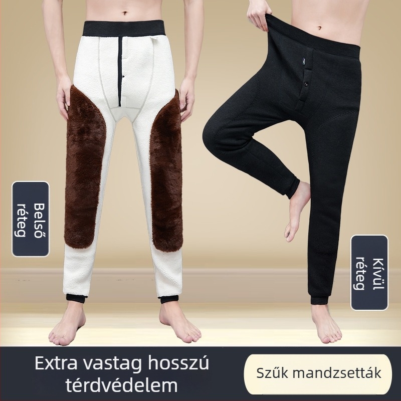 Férfiaknak magas derekú téli melegítő nadrág belső fleeces bélésével és vastag kivitelben, térdvédővel