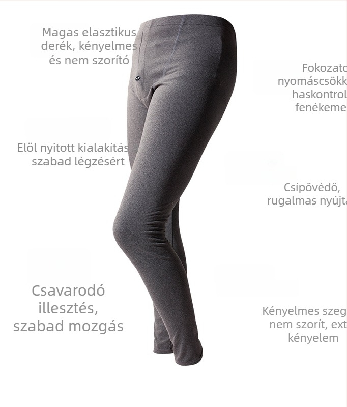 Férfi meleg velúr termo nadrágok, rövidített hosszúságú, egyszínű, 70–80% poliészter