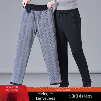 Selyem-pamut téli nadrág fleece béléssel, magas derék, egyenes szabású, négyrétegű hőszigetelő