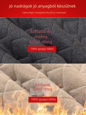 Férfi meleg nadrág fleece béléssel, magas derekú, szoros szabású, vastagított kivitel, töltet: selyem-pamut