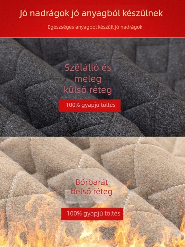 Férfi meleg nadrág fleece béléssel, magas derekú, szoros szabású, vastagított kivitel, töltet: selyem-pamut