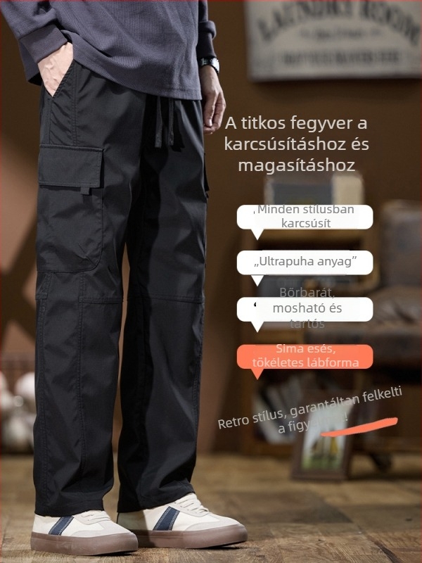 Férfi fleece-béléssel rendelkező cargo nadrág téli viselet, egyenes szabású, mindennapi