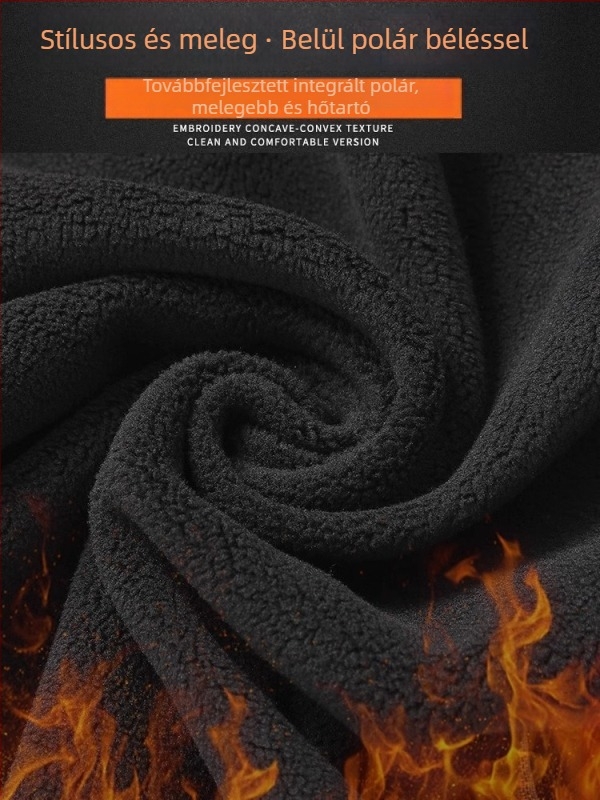 Férfi fleece-béléssel rendelkező cargo nadrág téli viselet, egyenes szabású, mindennapi