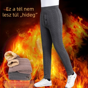 Férfi melegítő nadrág fleece béléssel, vastag, magas derekú, háromrétegű, ultra vastag alapréteg, slim-fit téli viselet