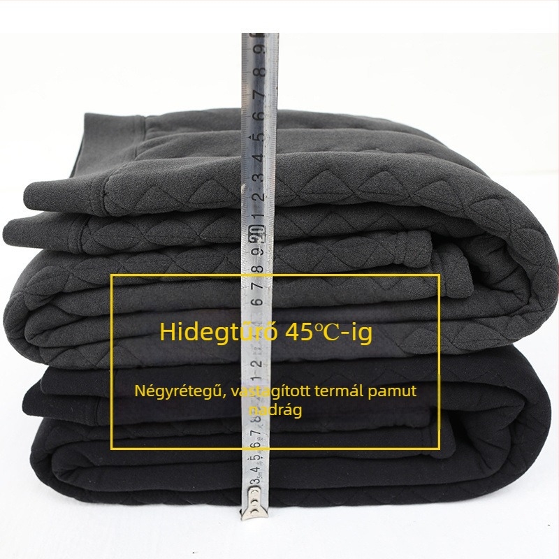 Férfi melegítő nadrág fleece béléssel, vastag, magas derekú, háromrétegű, ultra vastag alapréteg, slim-fit téli viselet