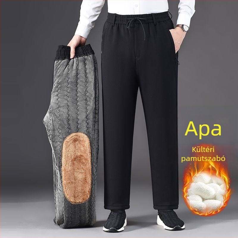 Férfi téli nadrág fleece-béléssel, selyem-pamut töltettel, egyenes szabású