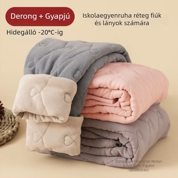 Iskolai egyenruha melegítő nadrág fleece béléssel, vastag egyenes szabás, selyem-pamut töltet, műbőr anyag