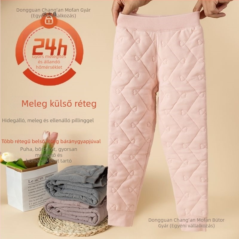 Iskolai egyenruha melegítő nadrág fleece béléssel, vastag egyenes szabás, selyem-pamut töltet, műbőr anyag