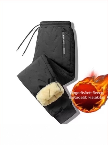Pamut nadrág fleece-béléssel, vastag, lazán szabott, középső derekú, téli viselet
