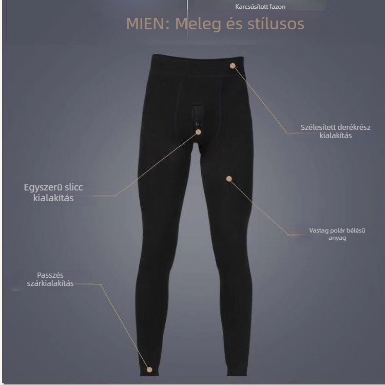 Férfi pamut termikus leggings fleece béléssel, extra vastag, 9/10 hosszú, őszi-téli meleg