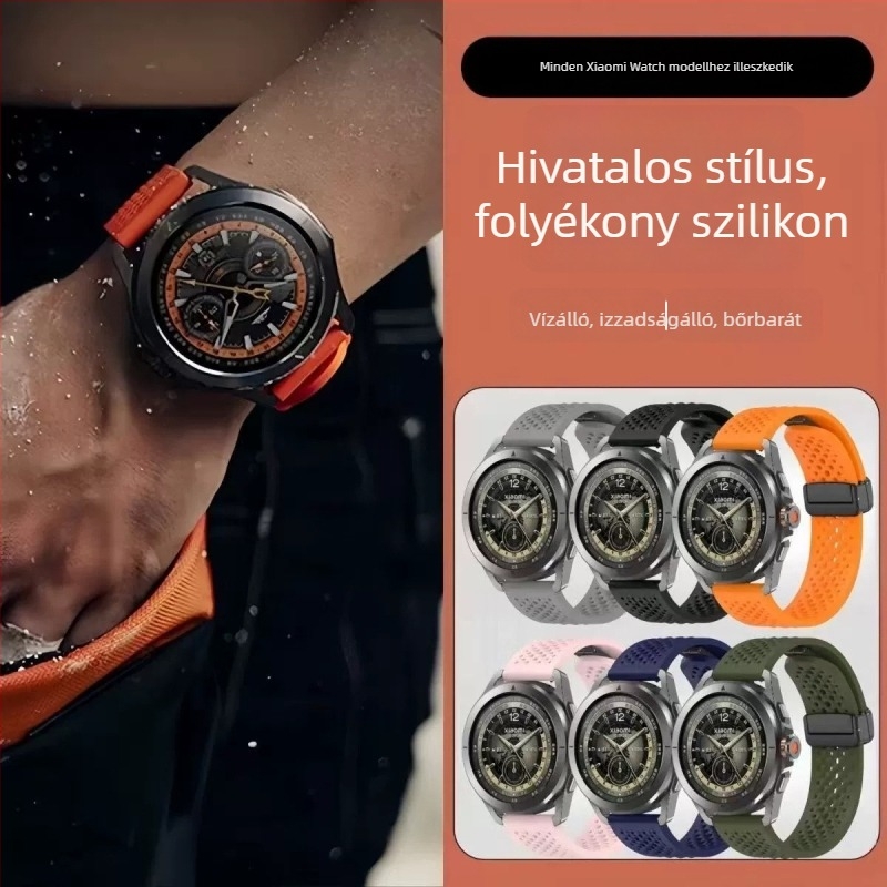 Silikon szíj Xiaomi Watch S4 Sport-hoz magnetikus csattal, lélegző lyukakkal és összecsukható kialakítással