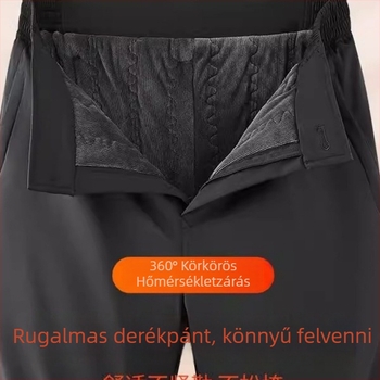 Romon férfi egyenes szabású mindennapi nadrág – vastag plüss bélés, selyem–gyapjú töltet, külső és belső anyag: műbőr, téli 2024