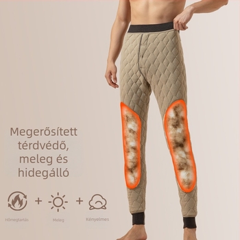 Férfi termikus nadrág fleece béléssel, poliészter töltettel, magas derékkal, egyenes szabás, téli 2025