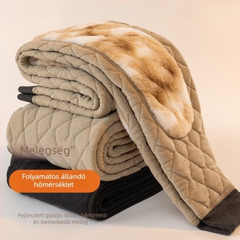 Férfi termikus nadrág fleece béléssel, poliészter töltettel, magas derékkal, egyenes szabás, téli 2025