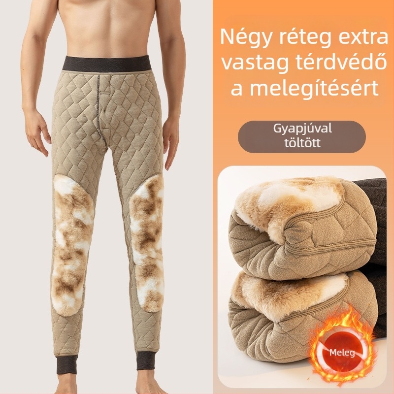 Férfi termikus nadrág fleece béléssel, poliészter töltettel, magas derékkal, egyenes szabás, téli 2025