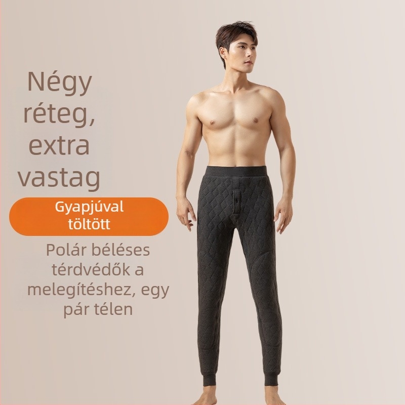 Férfi termikus nadrág fleece béléssel, poliészter töltettel, magas derékkal, egyenes szabás, téli 2025