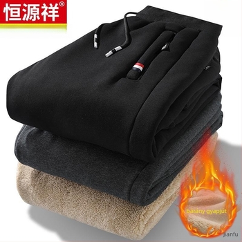 Férfi pamut melegítőnadrág fleece-béléssel, téli vastagított változat, egyenes szabású, középmagas derekú