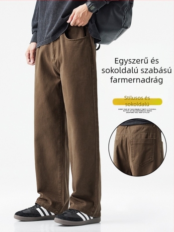 Férfi casual nadrág, lazán szabott, széles sziluett, középmagas derekú, zipzár, 100% pamut