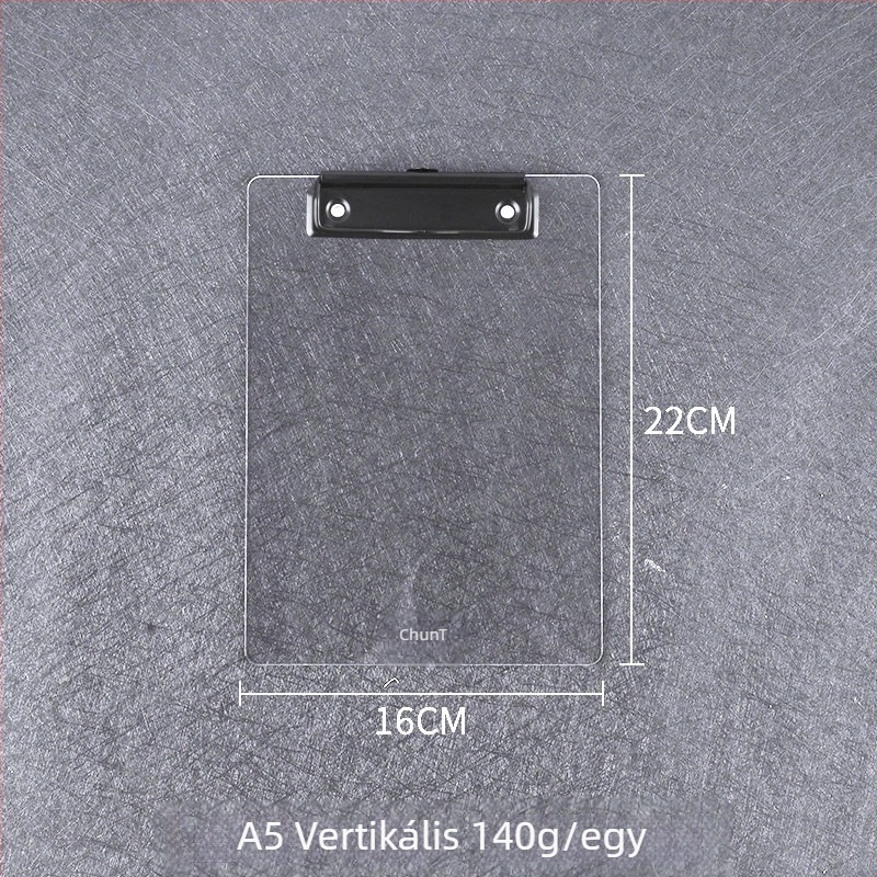Akril dokumentum-klip tábla erős egyedi klipekkel, rögzítési méretek: A4/B5/A5/B6/A7/A6, lemezvastagság 3 mm