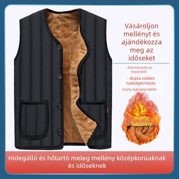 Férfi mellény fleece béléssel, nagyméretű, idős férfiak számára, vastag pamut