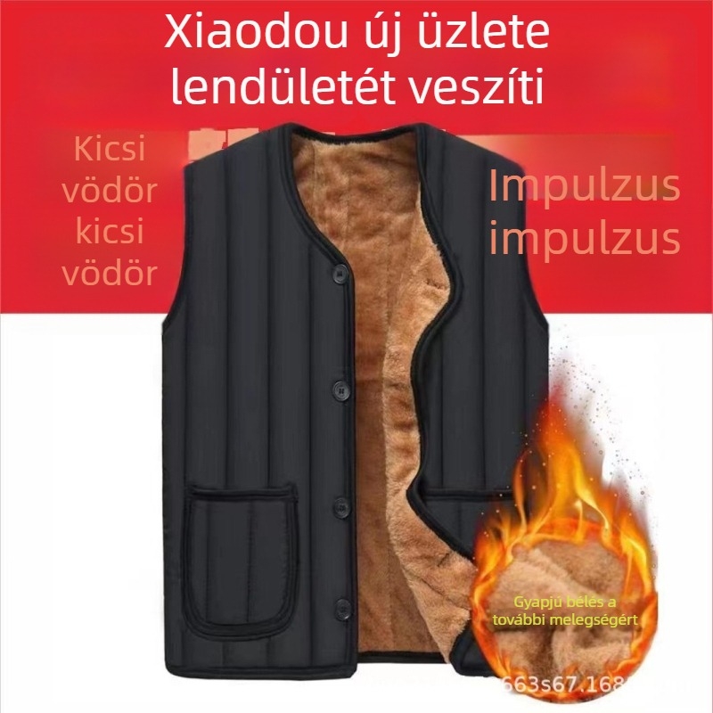 Férfi mellény fleece béléssel, nagyméretű, idős férfiak számára, vastag pamut