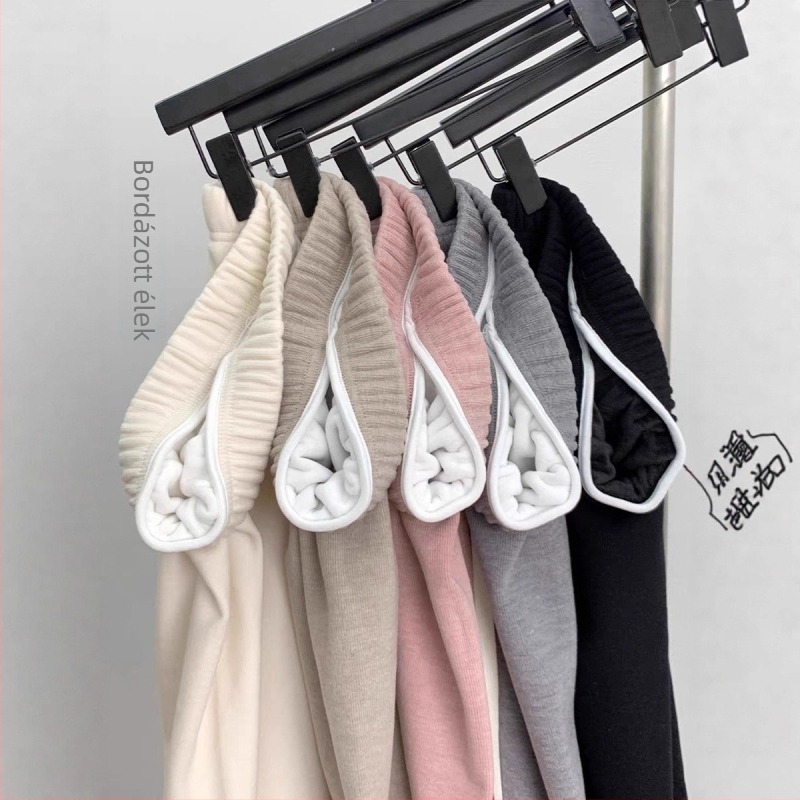 Koreai stílusú női pamut nadrág fleece béléssel, egyenes szabás, kényelmes és puha, casual, téli 2025