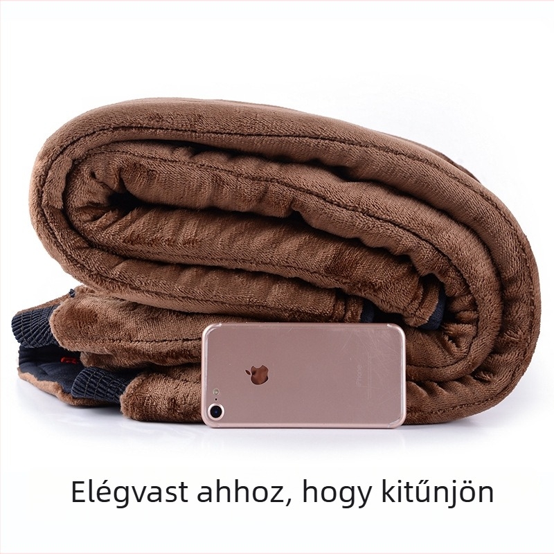 Férfi téli bélelt egyenes szabású nadrág fleece bélés, selyem-pamut töltet, pamut‑poliészter keverék anyag, magas derekú