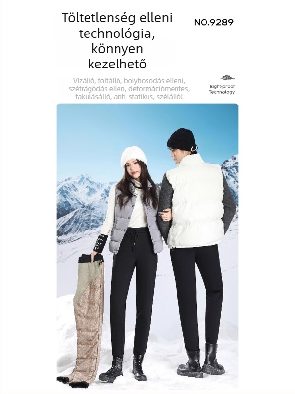 Uniszex őszi-téli tollnadrág, fehér lud tollal töltve, nylon külső, felhő mintázat, 3/4 hosszú
