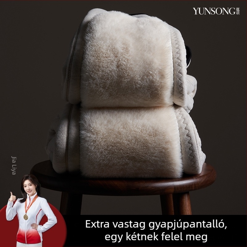 Uniszex téli nadrág vastag fleece-béléssel, gyapjú–kaszír melegen
