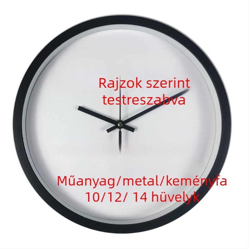 Személyre szabott falióra nyomtatott logóval, analóg kijelző, kvarc működés, akkumulátoros ellátás, kör alakú műanyag tokozás