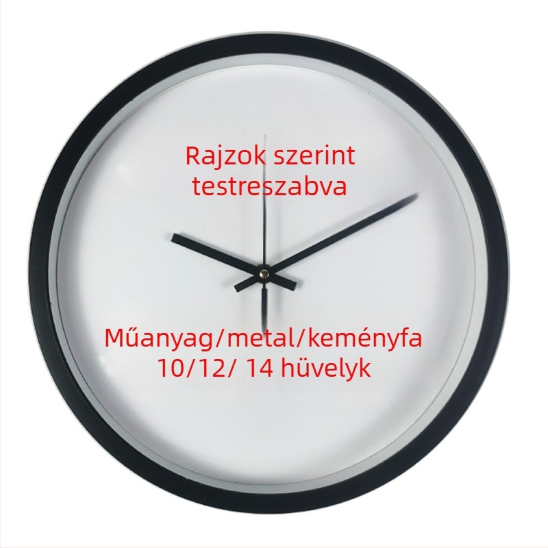 Személyre szabott falióra nyomtatott logóval, analóg kijelző, kvarc működés, akkumulátoros ellátás, kör alakú műanyag tokozás