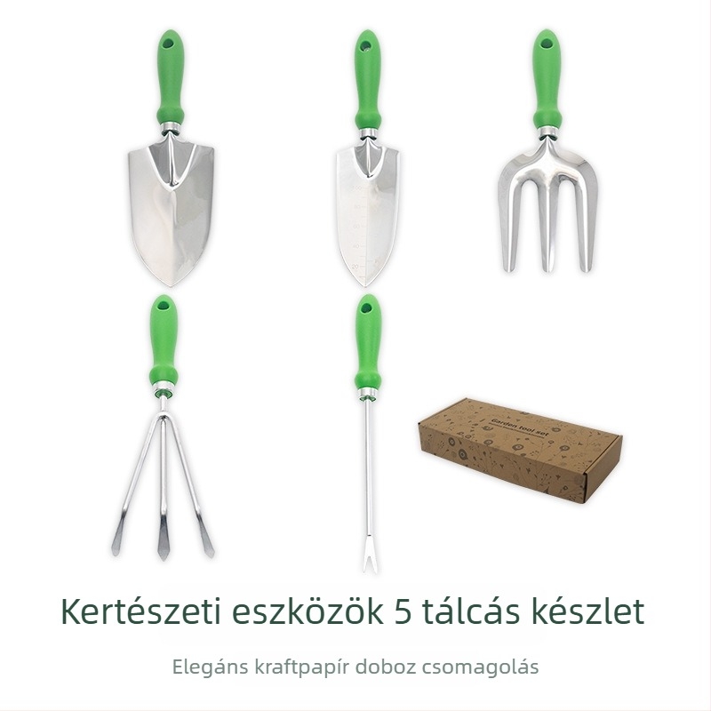 Öt darabos rozsdamentes acél kertészeti szerszámkészlet | PP + Oxford anyaggal | kerti és tengerparti használatra