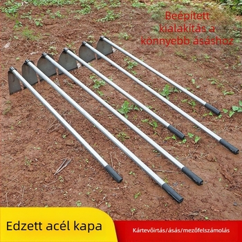 Mangánacél kapa hegesztett acélcsővel, hosszú nyéllel, zöldségek ültetésére és ekézésre, széles pengével a bambusz hajtásainak kivágásához