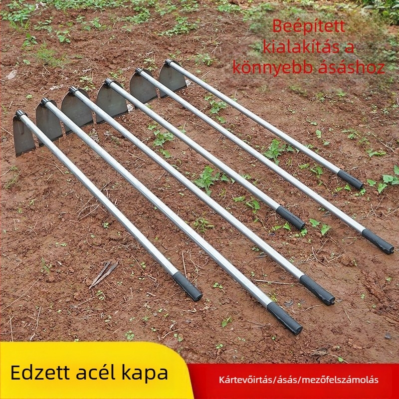 Mangánacél kapa hegesztett acélcsővel, hosszú nyéllel, zöldségek ültetésére és ekézésre, széles pengével a bambusz hajtásainak kivágásához