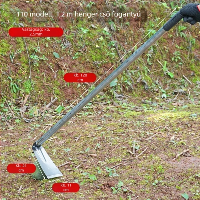 Mangánacél kapa hegesztett acélcsővel, hosszú nyéllel, zöldségek ültetésére és ekézésre, széles pengével a bambusz hajtásainak kivágásához