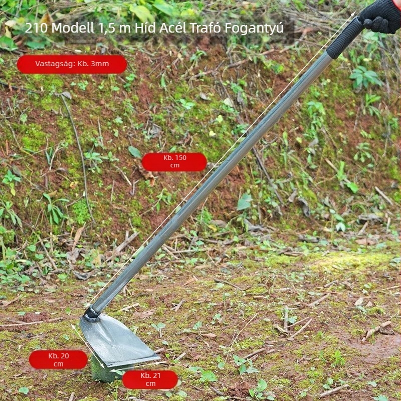 Mangánacél kapa hegesztett acélcsővel, hosszú nyéllel, zöldségek ültetésére és ekézésre, széles pengével a bambusz hajtásainak kivágásához