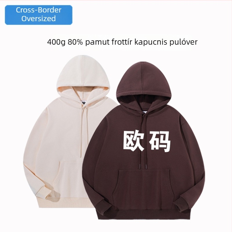Férfi oversized kapucnis pulóver, laza szabás, terry pamut, európai méret