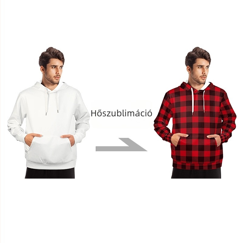 Férfi oversized kapucnis pulóver, 3D-s nyomtatással és rácsos mintával, laza fazon