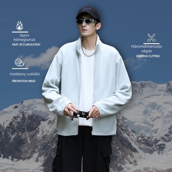 Fleece pulóver kardigán, 100% poliészter, logónyomtatás, oldalsó zsebek, tavasz–ősz