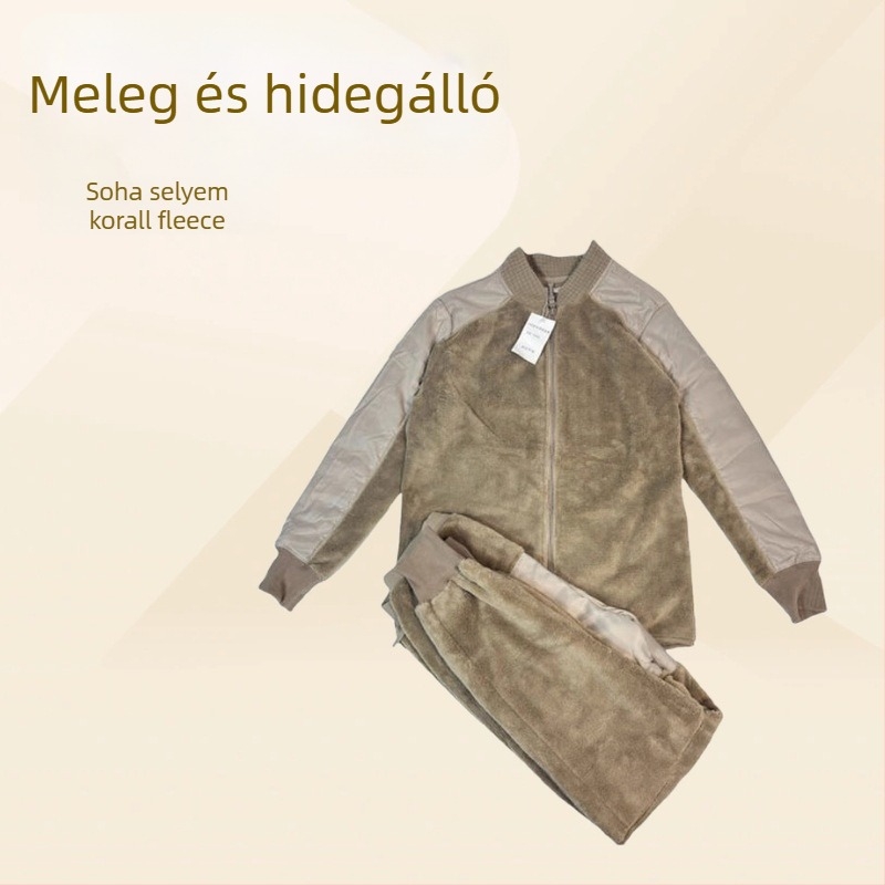 Téli uniszex polárdzseki és nadrág szett cipzárral, könnyű, belső dupla velúr bélés