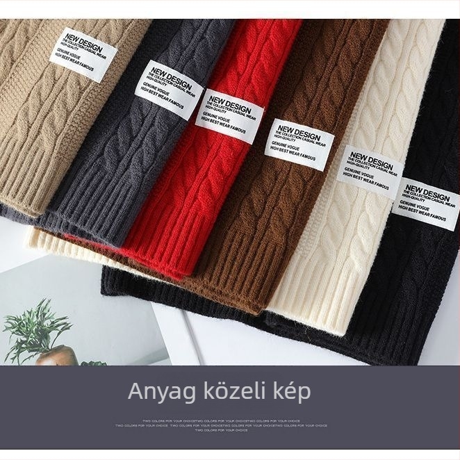 Férfi kötött pulóver, japán stílus, laza szabás, átalakítható garbó gallér, csavart kötés, poliészter nyúlszőrrel