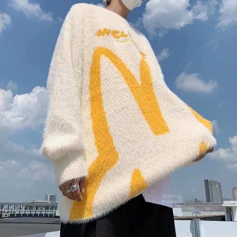 Amerikai retro puha Mohair kötött pulóver nyúlfül mintával férfiak és nők számára – oversize kényelmes