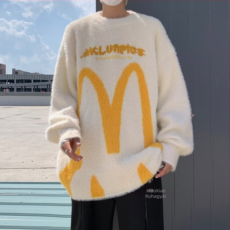 Amerikai retro puha Mohair kötött pulóver nyúlfül mintával férfiak és nők számára – oversize kényelmes