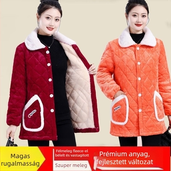 Női pamut-tömött kabát fleece béléssel, chenille anyag, töltet: mesterséges selyem-pamut, gallér: polo, hossz: ultra rövid (≤40 cm), ujj nélküli