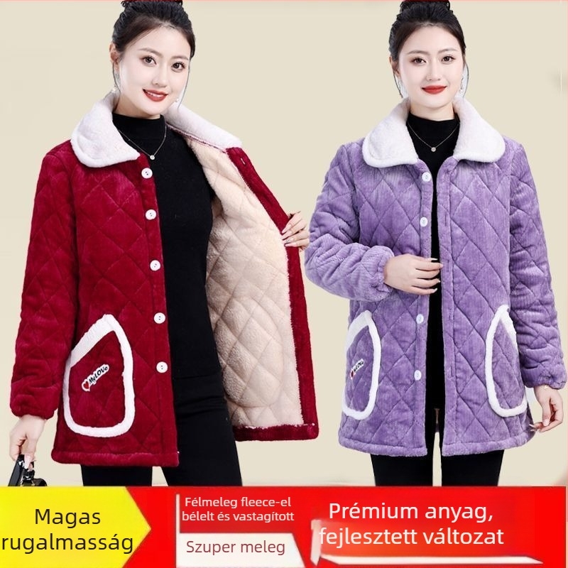 Női pamut-tömött kabát fleece béléssel, chenille anyag, töltet: mesterséges selyem-pamut, gallér: polo, hossz: ultra rövid (≤40 cm), ujj nélküli
