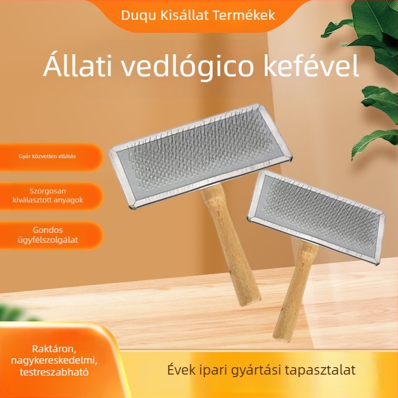 Kutyák számára készült ápoló fésű fa markolattal és rozsdamentes acél fogakkal – kibontja a csomókat és eltávolítja a laza szőrzetet, Duoqu