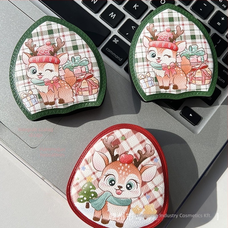 Rubycell púderpúfa habosított bőrrel, Karácsonyi szarvas-marshmallow dizájn, Nagy és vastag alapozó sminkhez